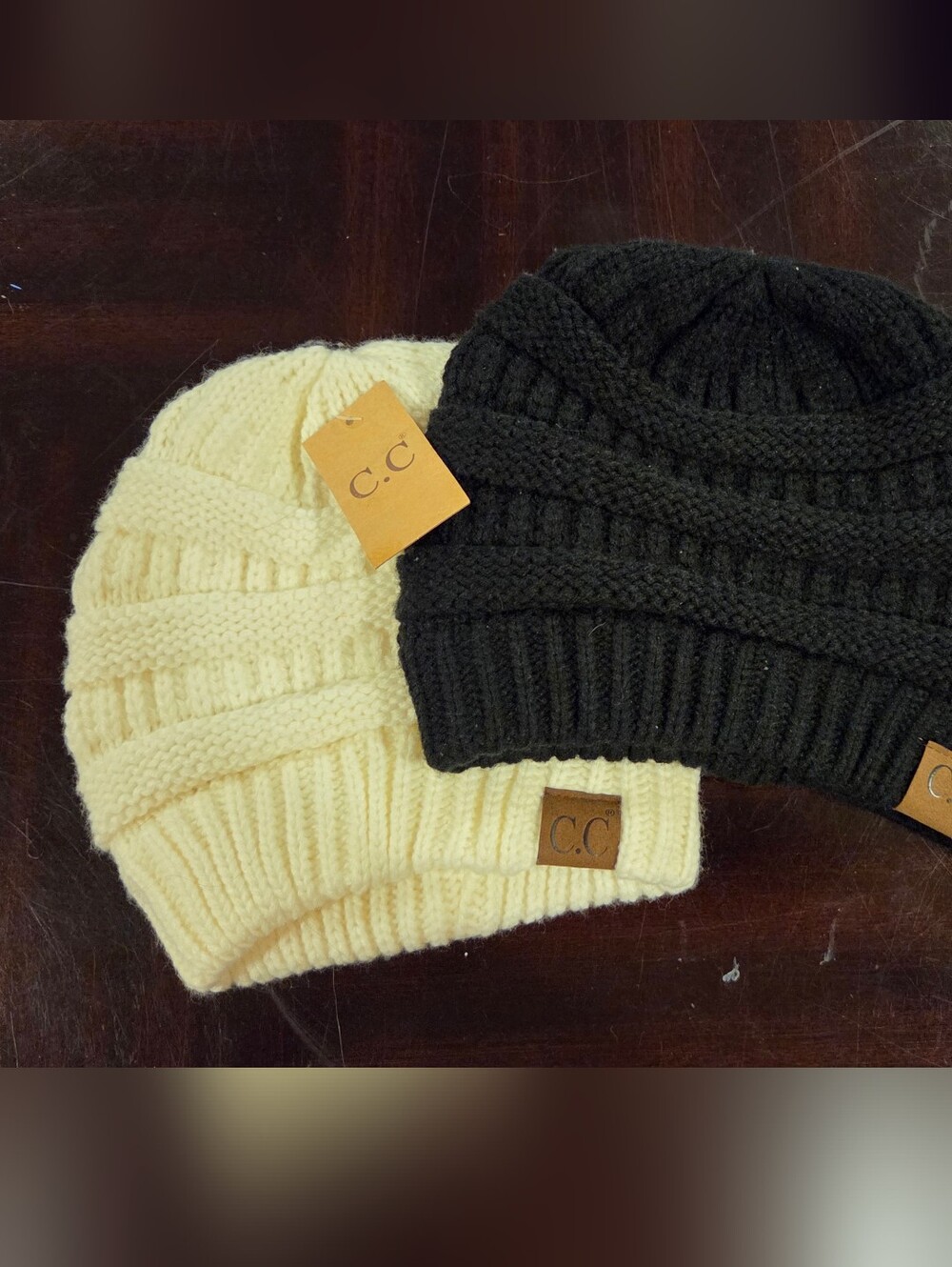 C.C Adult Ribbed Cable Beanie Duo - Black & Ivory
